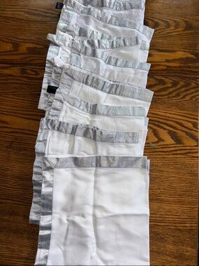 Set of 9 Cynthia Rowley napkins white with silver border